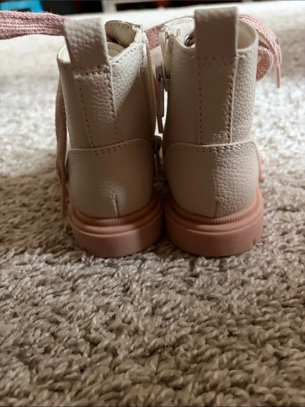 Cat & Jack Cream Boots with Pink Soles and Laces